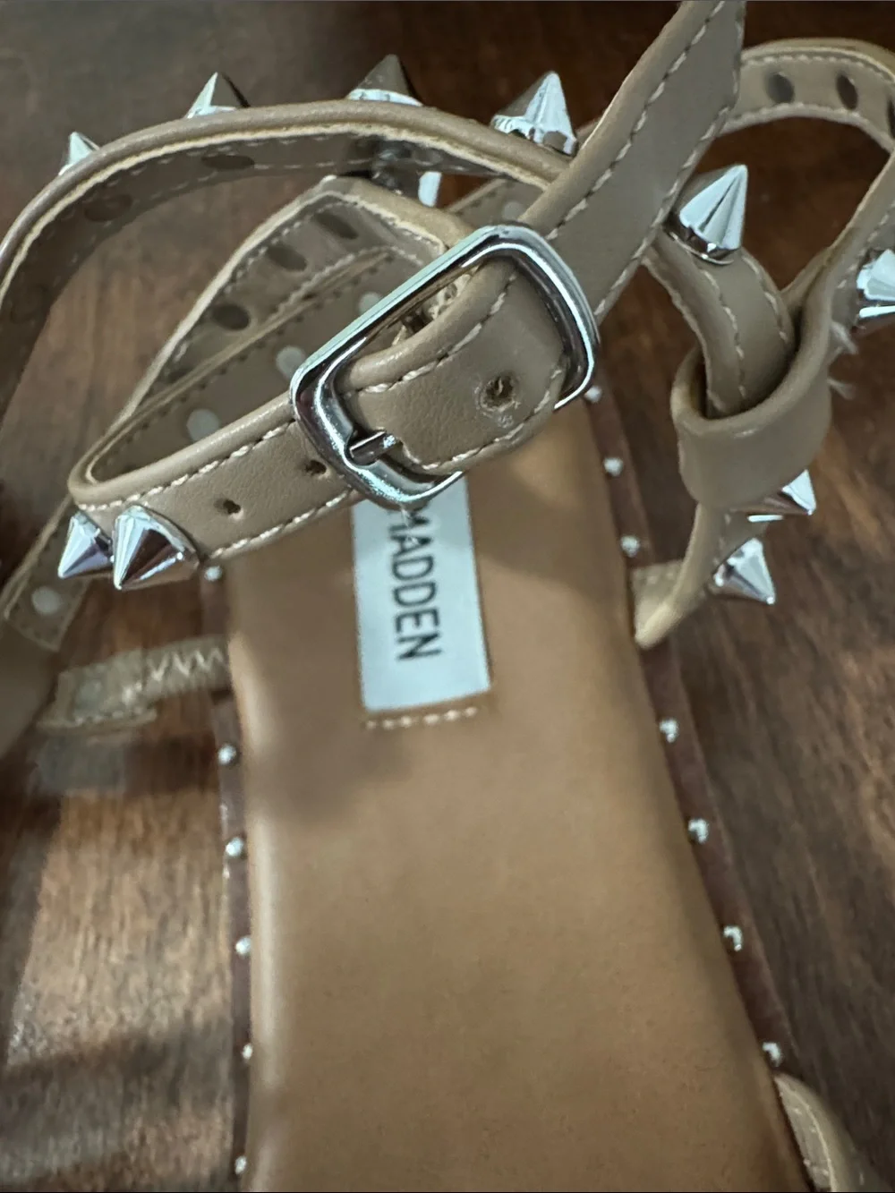 Steve Madden Tan Studded Low-Profile Ankle-Strap Sandals - Picture 3 of 4